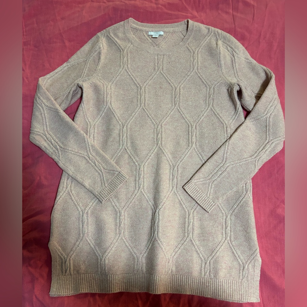 J. Jill Cabled Crew-Neck Sweater Tunic in Light Pink Heather